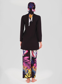 Burkini mit Blumenmuster Schwarz