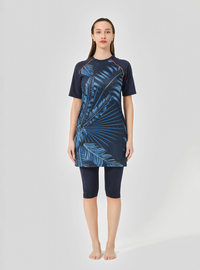 Gemustertes Burkini-Set Marineblau