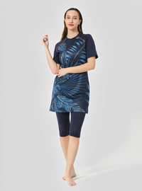 Gemustertes Burkini-Set Marineblau