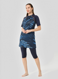 Gemustertes Burkini-Set Marineblau