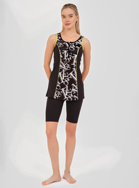 Gemustertes Burkini-Set - Schwarz