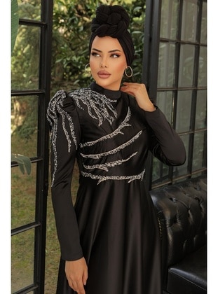 Black - 1000gr - Modest Evening Dress - Hakimoda