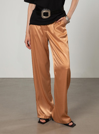 Wide Leg Satin Pants Camel