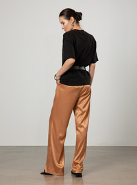 Wide Leg Satin Pants Camel