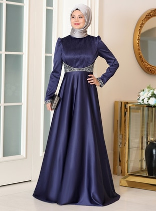 Navy Blue - Modest Evening Dress - Azra Design