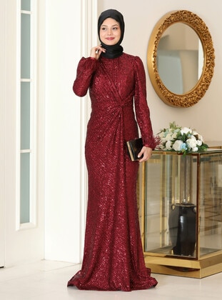 Burgundy - Modest Evening Dress - Azra Design