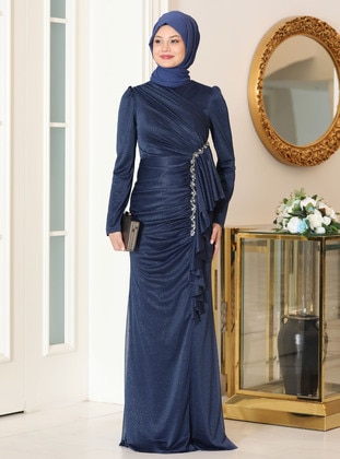 Navy Blue - Modest Evening Dress - Azra Design