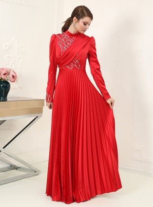 Red - Modest Evening Dress - Azra Design