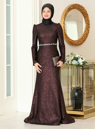 Burgundy - Modest Evening Dress - Azra Design