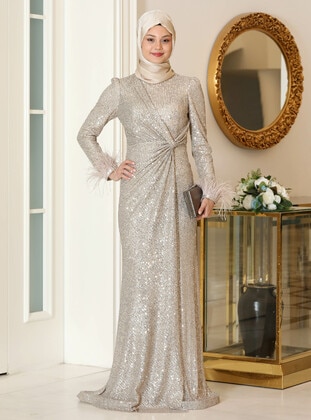 Gold color - Modest Evening Dress - Azra Design