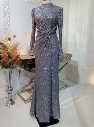 Silver color - Modest Evening Dress - Azra Design