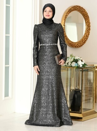 Silver color - Modest Evening Dress - Azra Design