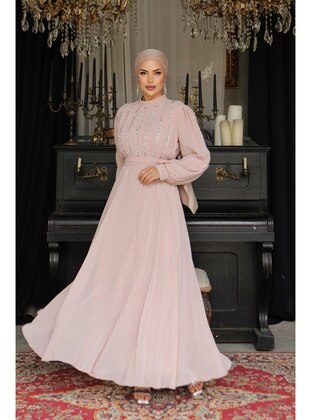 Powder Pink - 650gr - Modest Evening Dress - Hakimoda