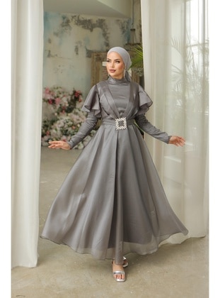 Grey - 650gr - Modest Evening Dress - Hakimoda