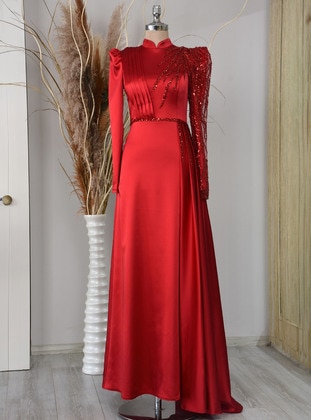 Red - Modest Evening Dress - Piennar