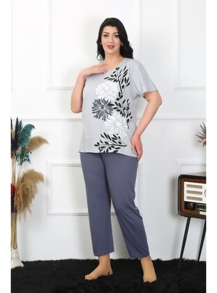 Grey - 1000gr - Plus Size Pyjamas - Akbeniz