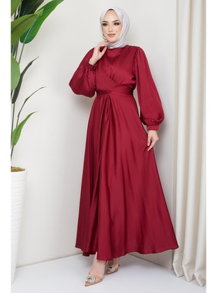 Burgundy - Unlined - Plus Size Evening Dress - İmaj Butik