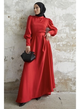 Red - Unlined - Modest Dress - InStyle