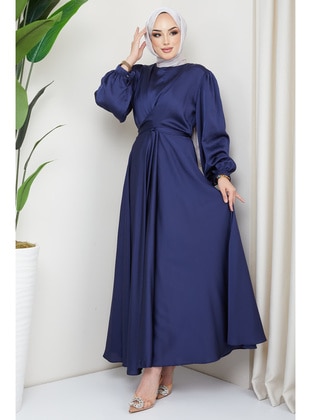 Navy Blue - Unlined - Plus Size Evening Dress - İmaj Butik