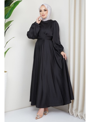 Black - Unlined - Plus Size Evening Dress - İmaj Butik