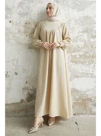Beige - Unlined - Modest Dress