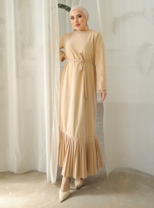 Cream - Modest Dress - SAHRA BUTİK