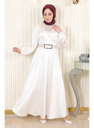 White - Modest Evening Dress - MISSVALLE