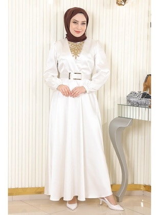 White - Modest Evening Dress - MISSVALLE