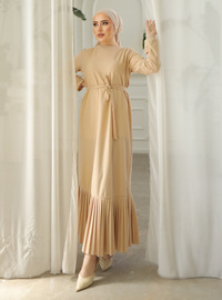 Robe Scuba Plissée Crème