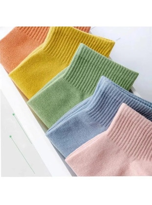 Kadın Extra Soft Renkli Yarım Konç Kolej Çorap Seti 8 Çift - Çok renkli - Sockshion