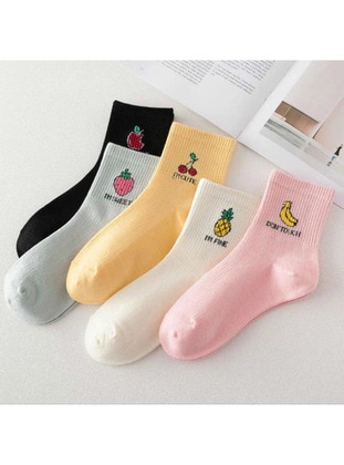 Kadın Renkli Meyveli Desenli Patik Çorap Seti - Şık Ve Rahat Ayaklar İçin Patik Çorap 5 Çift - Cok renkli - Sockshion