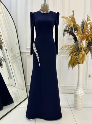 Navy Blue - Modest Evening Dress - Lavienza