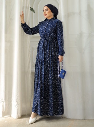 Navy Blue - Modest Dress - SAHRA BUTİK