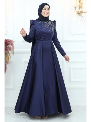 Navy Blue - Plus Size Evening Dress - Amine Hüma