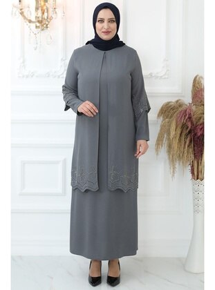 Grey - Modest Evening Dress - Amine Hüma