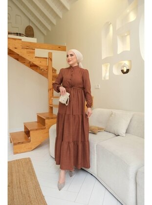 Brown - Modest Dress - Lurex Moda