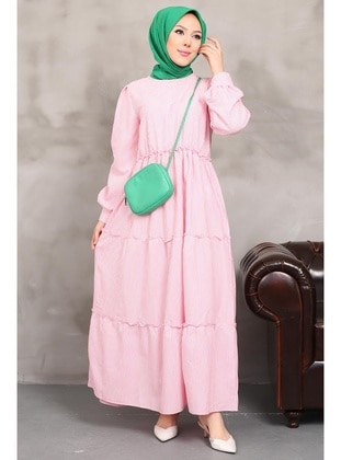 Pink - Unlined - Modest Dress - İmaj Butik