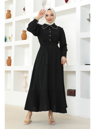 Black - Unlined - Modest Dress - İmaj Butik