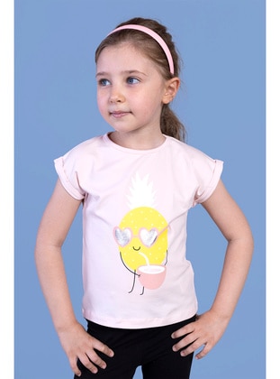 Toontoy Kız Çocuk Ananas Baskılı Tişört-Pudra