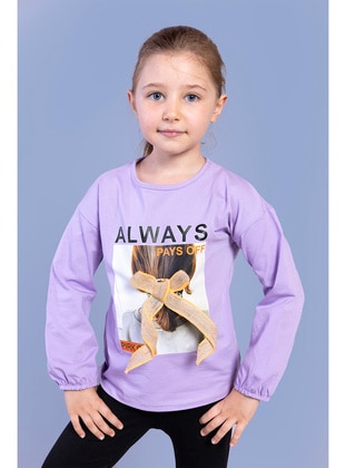 Girl's Printed T-Shirt With Elastic Sleeves Lilac