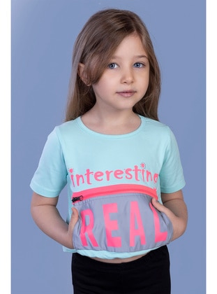 Printed - Crew neck - Unlined - Mint - Girls` T-Shirt - Toontoy