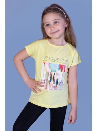 Printed - Crew neck - Unlined - Yellow - Girls` T-Shirt - Toontoy