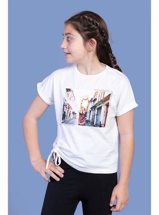 Toontoy Kız Çocuk Dijital Baskılı Tişört-Ekru