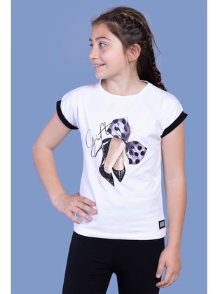Printed - Crew neck - Unlined - White - Girls` T-Shirt - Toontoy