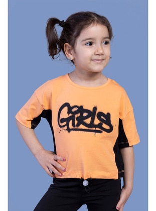 Printed - Crew neck - Unlined - Orange - Girls` T-Shirt - Toontoy