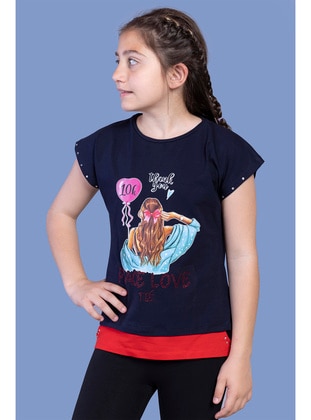 Printed - Crew neck - Unlined - Black - Girls` T-Shirt - Toontoy