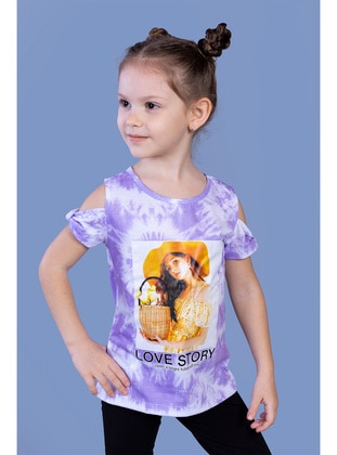 Toontoy Kız Çocuk Komple Desenli Dijital Baskılı Tişört-Lila