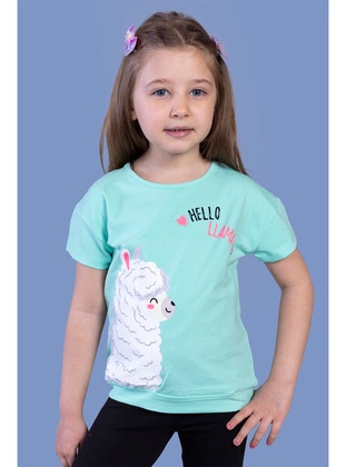 Printed - Crew neck - Unlined - Mint - Girls` T-Shirt - Toontoy