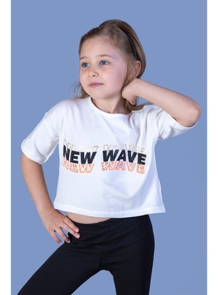 Toontoy Kız Çocuk New Wave Baskılı Taş İşlemeli Tişört-Ekru