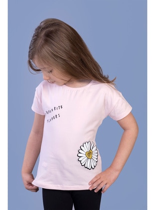 Printed - Crew neck - Unlined - Powder - Girls` T-Shirt - Toontoy